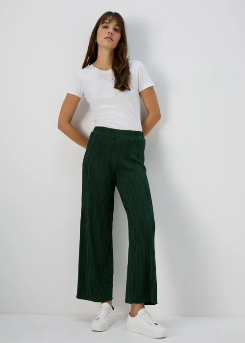 Green Textured Wide Leg Trousers - 8 Image 4