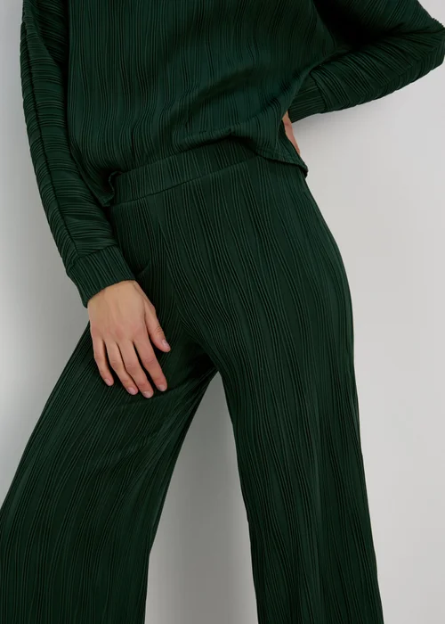 Green Textured Wide Leg Trousers - 8 Image 3