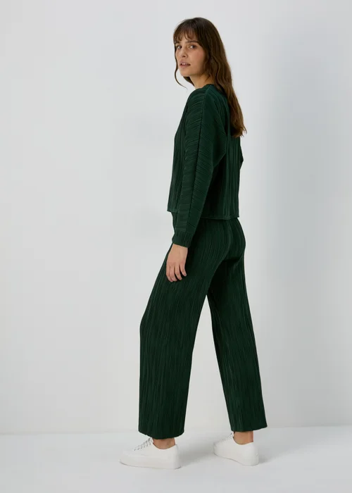 Green Textured Wide Leg Trousers - 8 Image 2