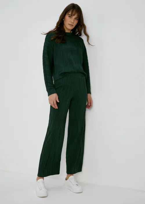 Green Textured Wide Leg Trousers - 8 Image 1