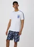 England White Football T-Shirt & Shorts Pyjama Set - Extra small Image 1