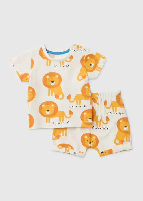 Baby Ecru Lion Print Top and Short Sets (Newborn-23mths) - 0-3 months Image 1