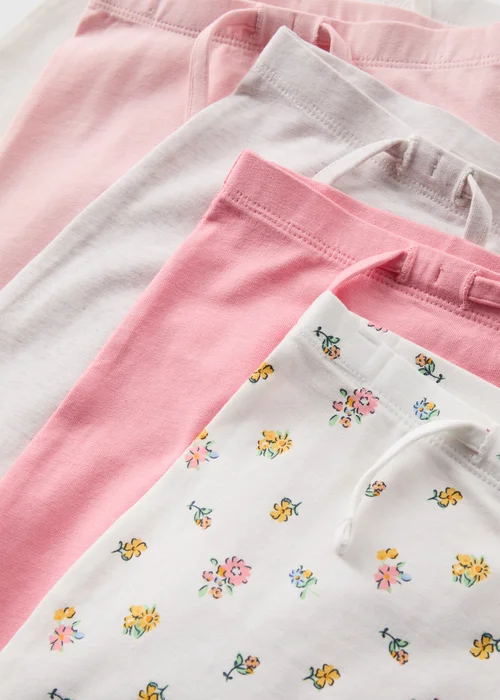 Baby 5 Pack Pink Floral Leggings (Newborn-23mths) - 9-12 months Image 2