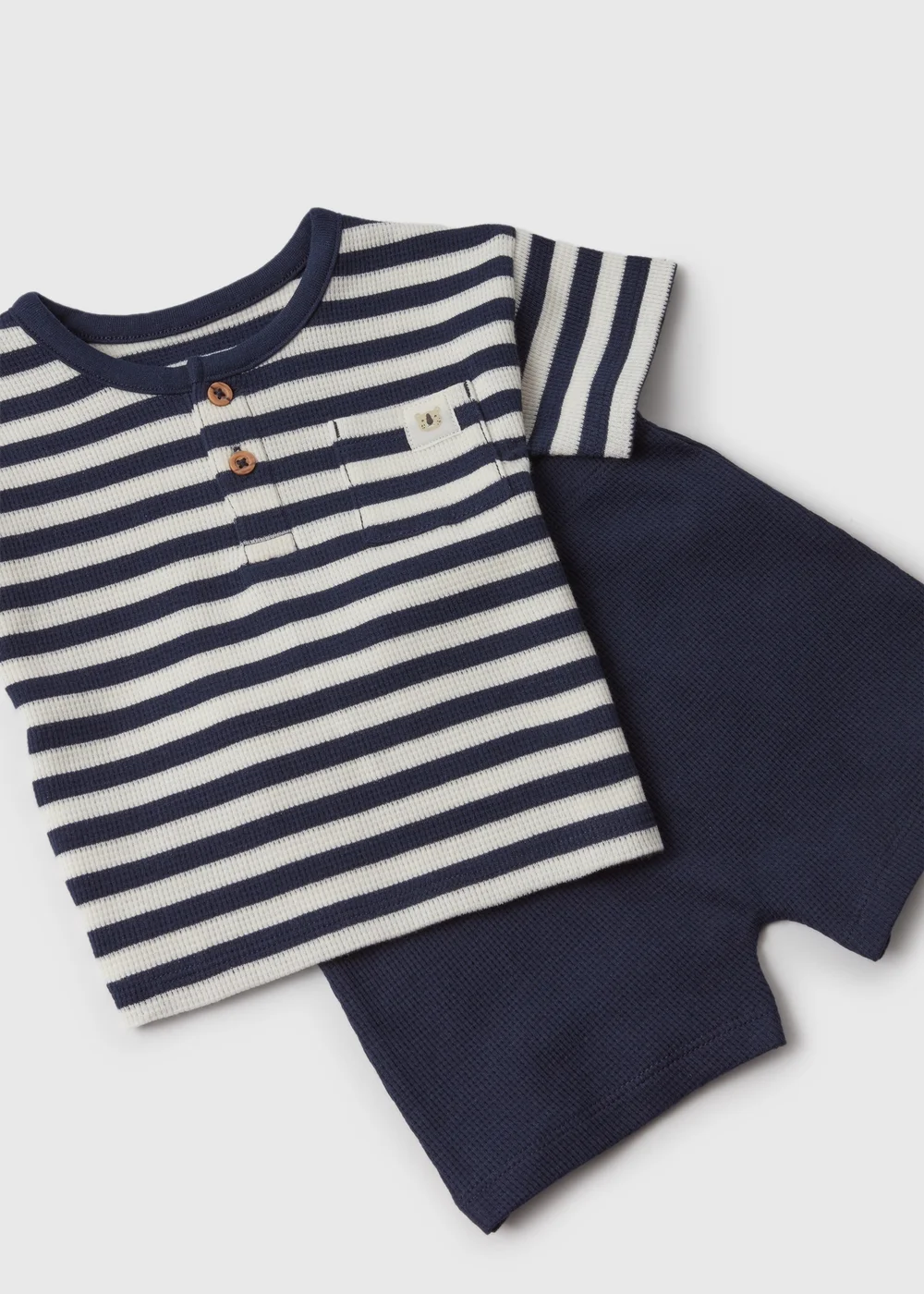 Baby Navy Waffle Henley Set (Newborn-23mths) - 0-3 months Image 2
