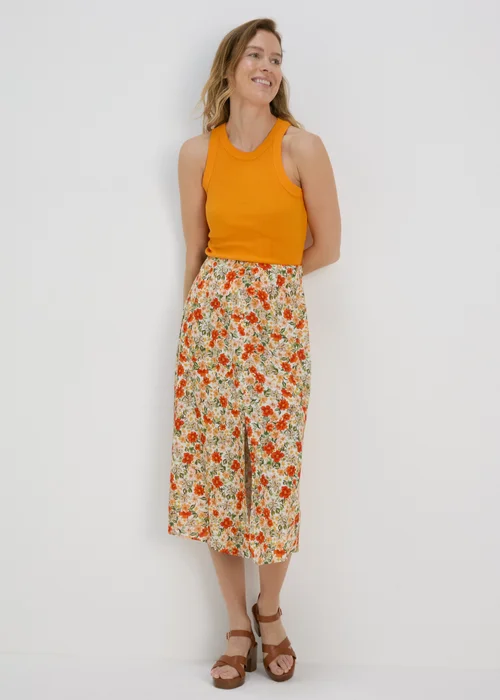 Papaya Petite Beige Ditsy Flared Hem Button Skirt - 6 Image 1
