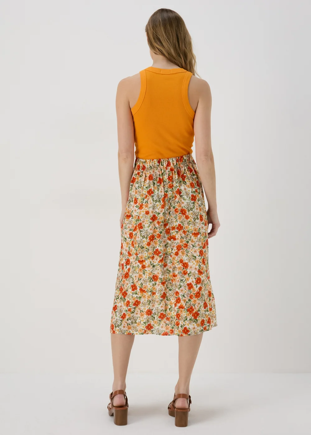 Papaya Petite Beige Ditsy Flared Hem Button Skirt - 6 Image 2