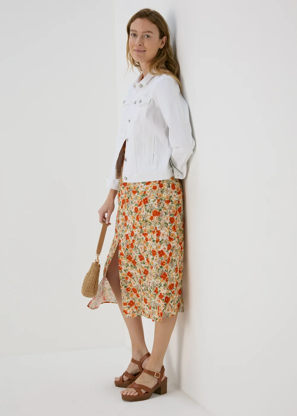 Papaya Petite Beige Ditsy Flared Hem Button Skirt - 6 Image 4