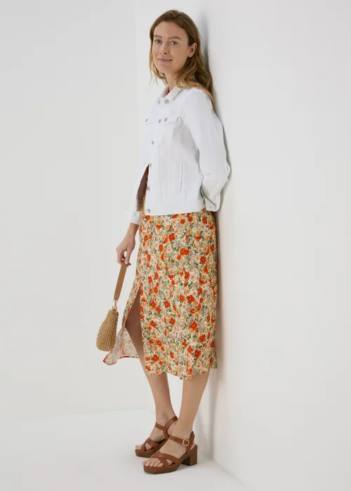 Papaya Petite Beige Ditsy Flared Hem Button Skirt - 6 Image 4