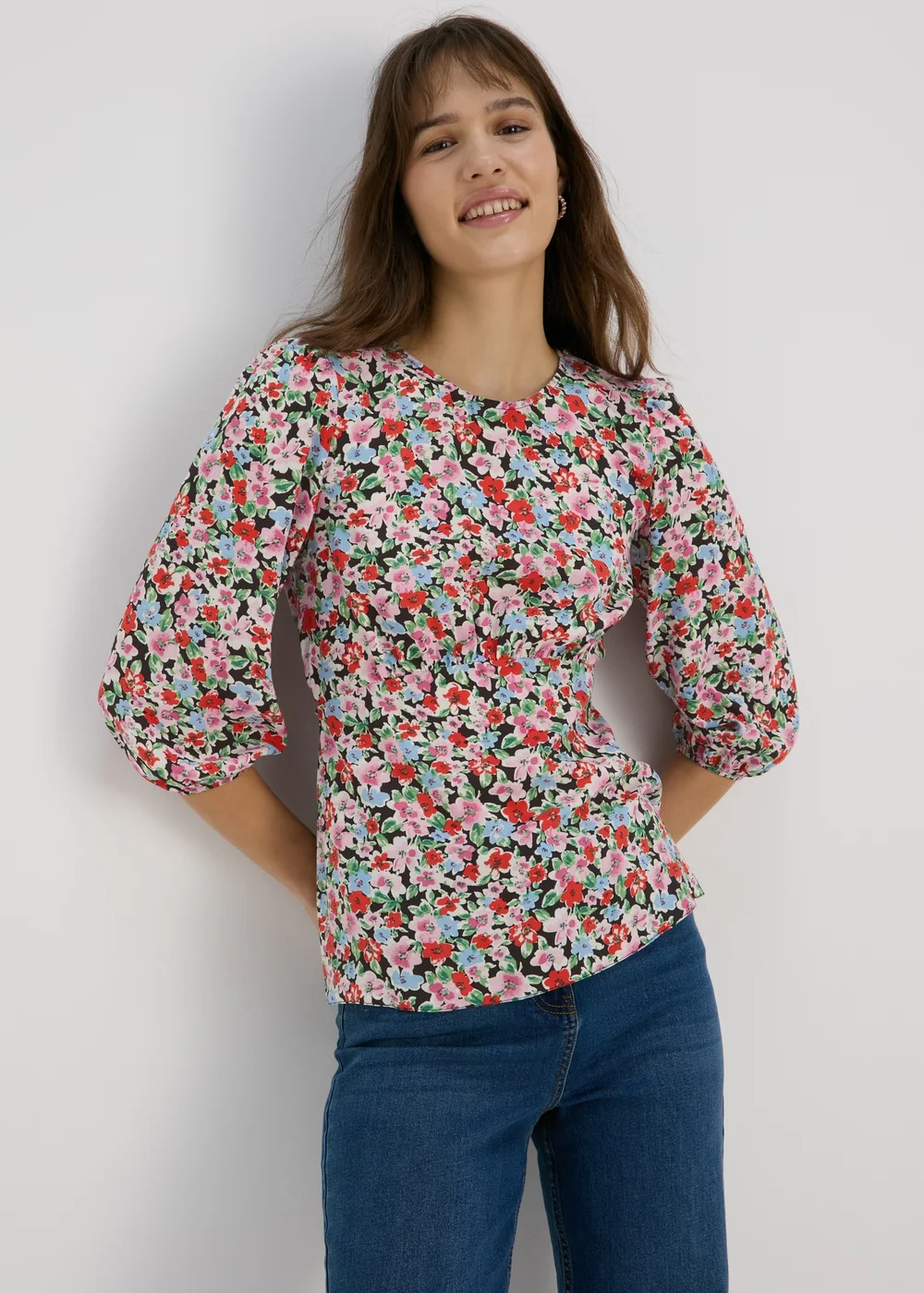 Multicolour Floral Print Empire Seam Top - 8 Image 1