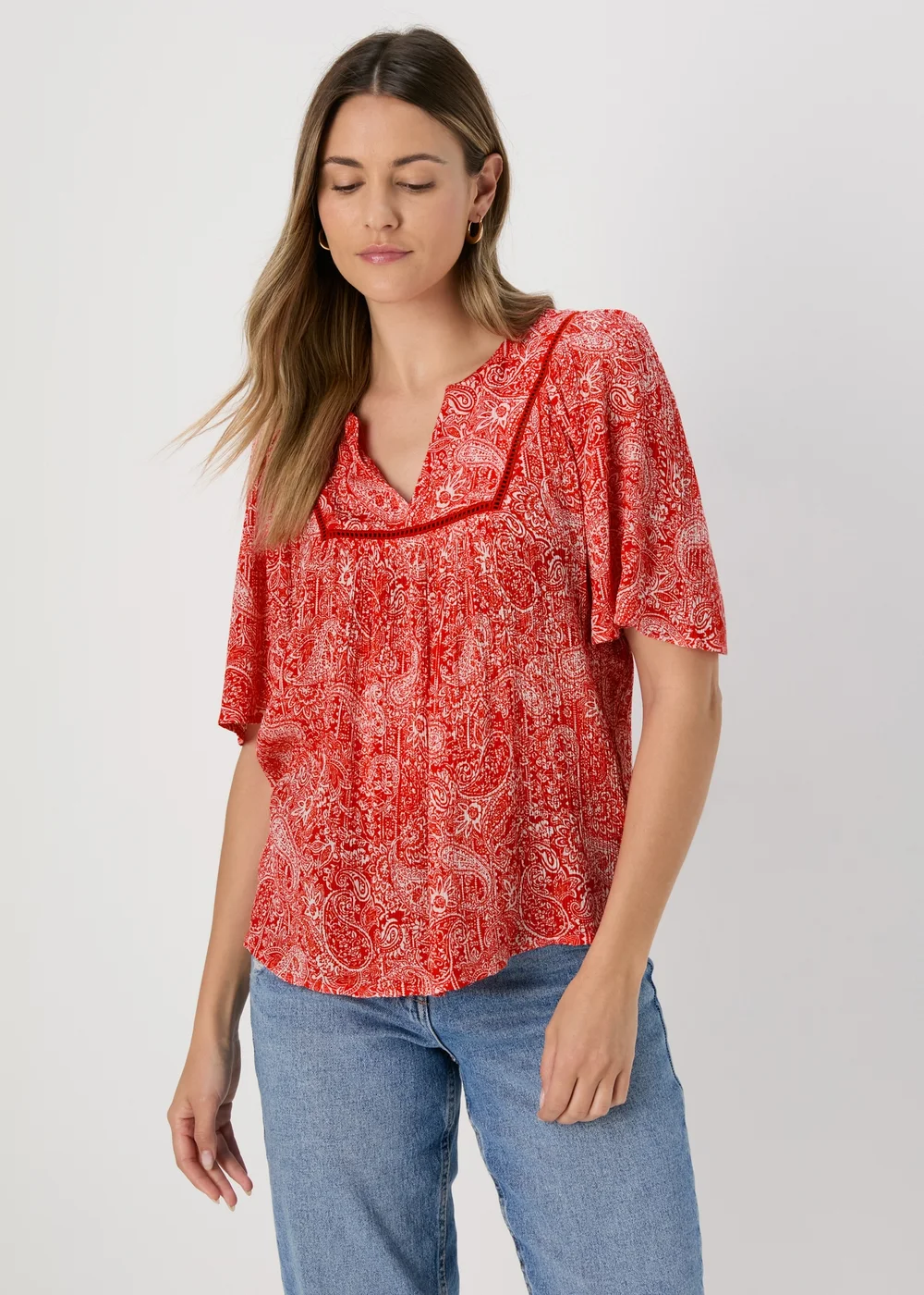 Red Patterned Viscose Blouse - 8 Image 4
