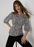 Black Mono Floral Print Empire Seam Top - Size 8 Image 1
