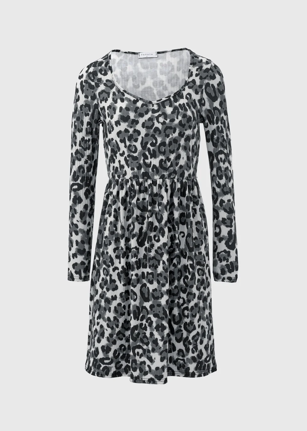 Grey Animal Print Ribbed Swing Dress - 8 Image 5