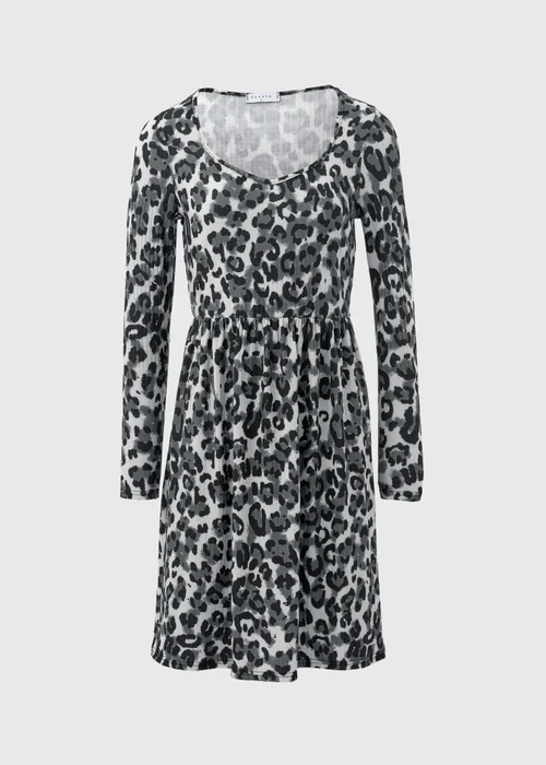 Grey Animal Print Ribbed Swing Dress - 8 Image 5