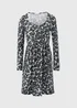 Grey Animal Print Ribbed Swing Dress - 8 Image 5