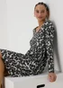 Grey Animal Print Ribbed Swing Dress - 8 Image 4