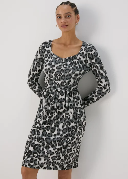 Grey Animal Print Ribbed Swing Dress - 8 Image 1