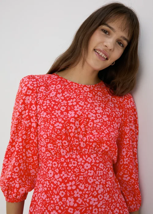 Pink Floral Print Empire Seam Top - 8 Image 1