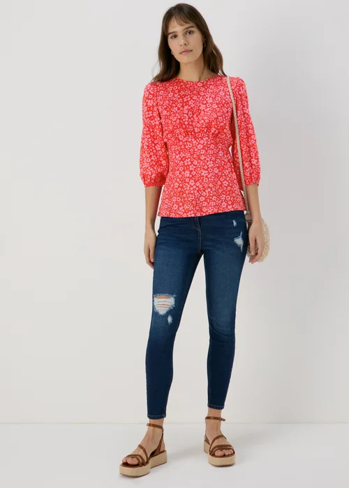 Pink Floral Print Empire Seam Top - 8 Image 4