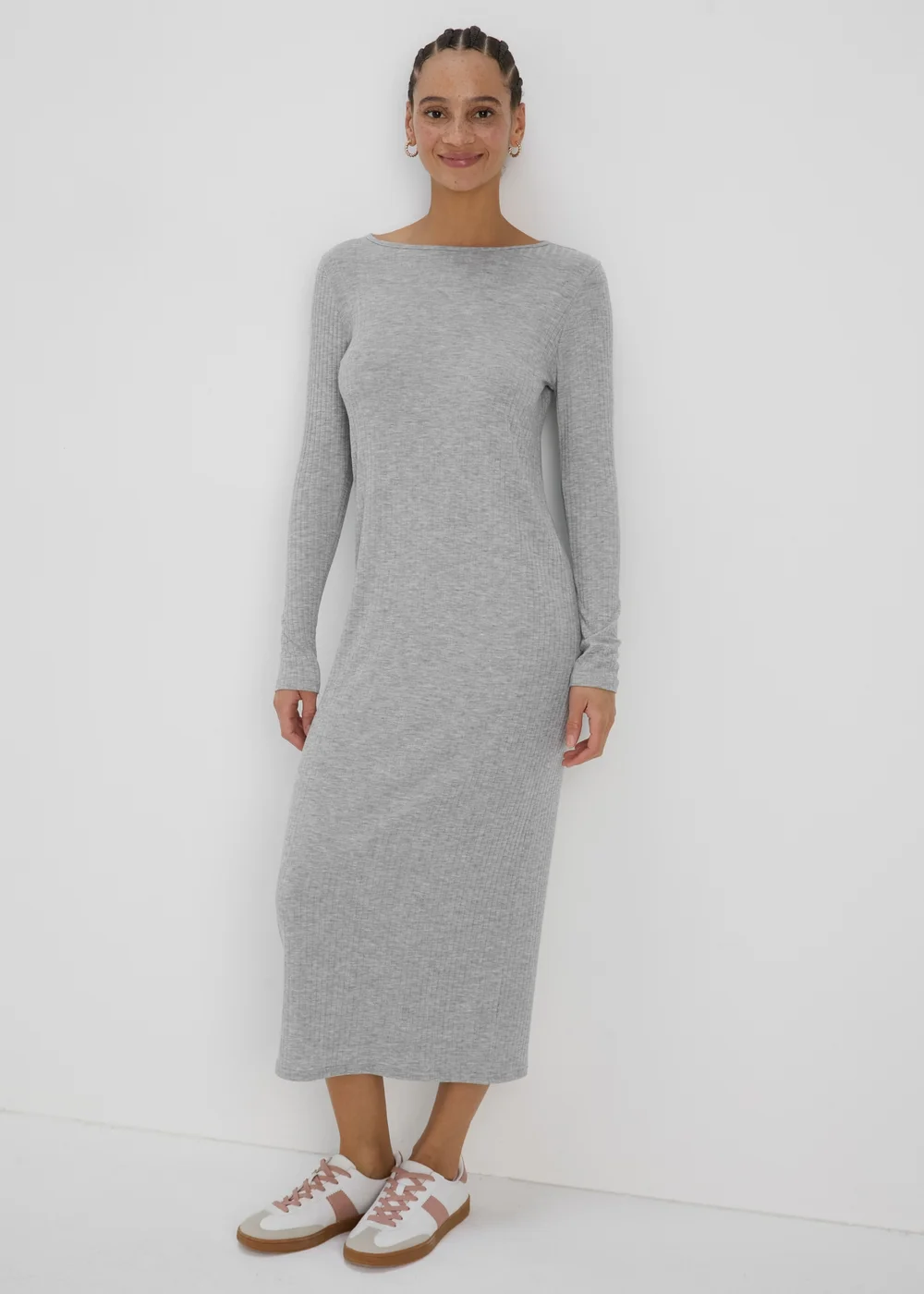 Grey Tie Back Midi Dress - 8 Image 1