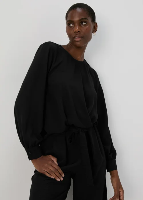 Black Wrap Front Pleat Hem Top - 8 Image 1