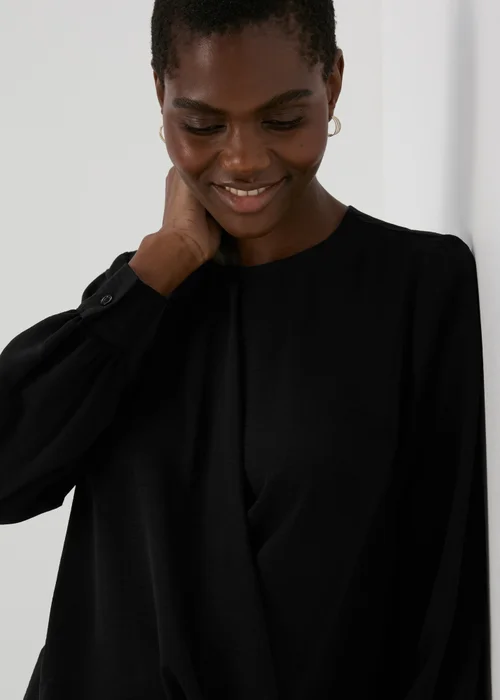 Black Wrap Front Pleat Hem Top - 8 Image 2
