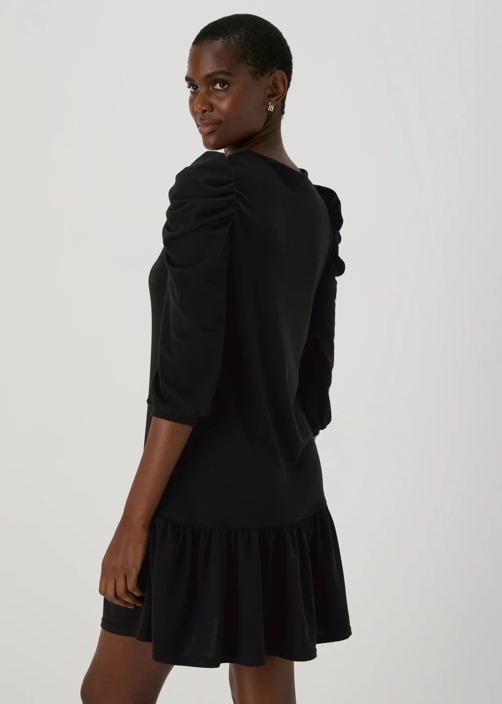 Black Puff Sleeve Smock Dress - 8 Image 2