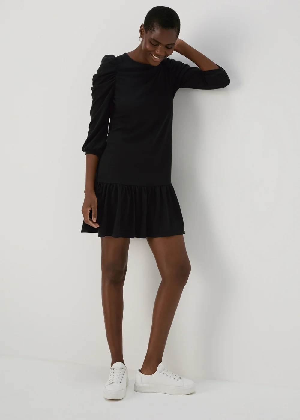 Black Puff Sleeve Smock Dress - 8 Image 1