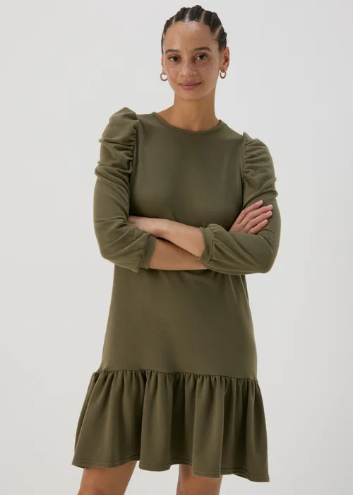Khaki Puff Sleeve Smock Dress - 8 Image 1
