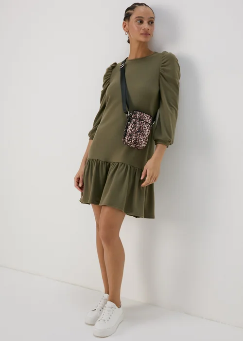 Khaki Puff Sleeve Smock Dress - 8 Image 4