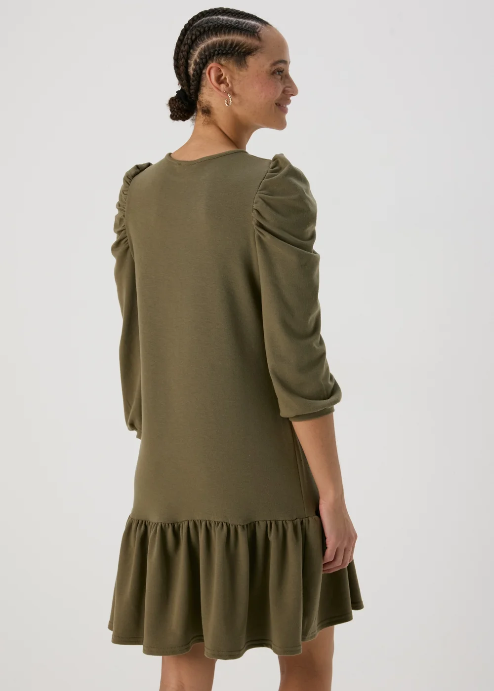 Khaki Puff Sleeve Smock Dress - 8 Image 2