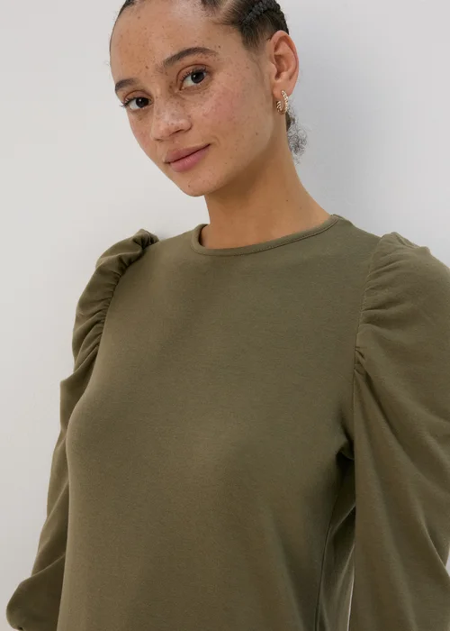 Khaki Puff Sleeve Smock Dress - 8 Image 3