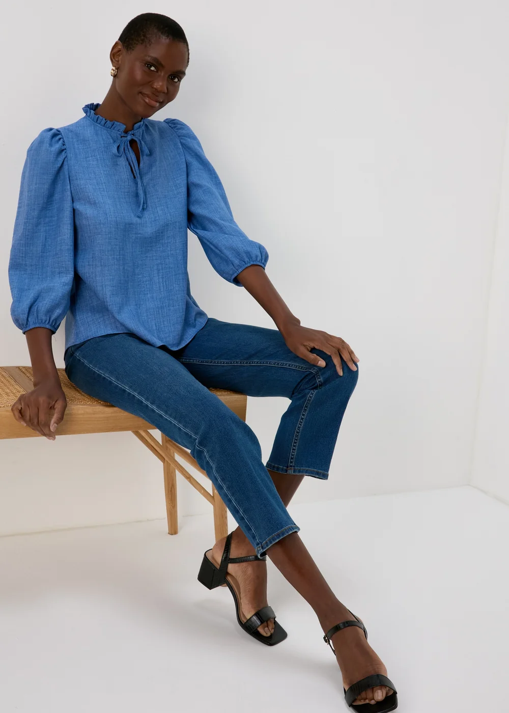 Blue Piecrust Collar Top - 8 Image 4