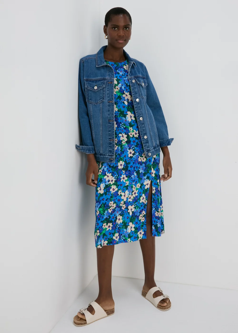 Blue Floral Empire Seam Midi Dress - 8 Image 4