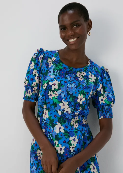 Blue Floral Empire Seam Midi Dress - 8 Image 3