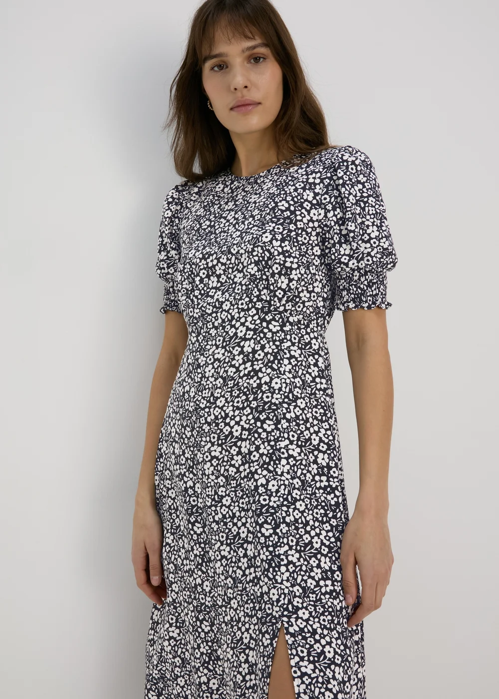 Black Floral Print Midi Dress - 8 Image 1