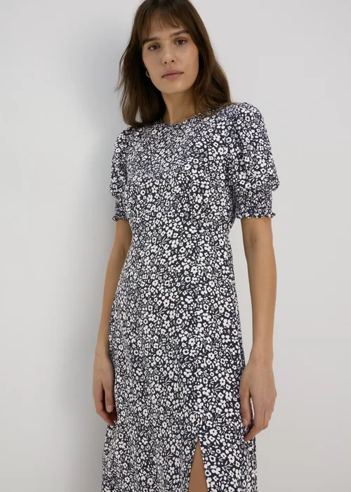 Black Floral Print Midi Dress - 8 Image 1