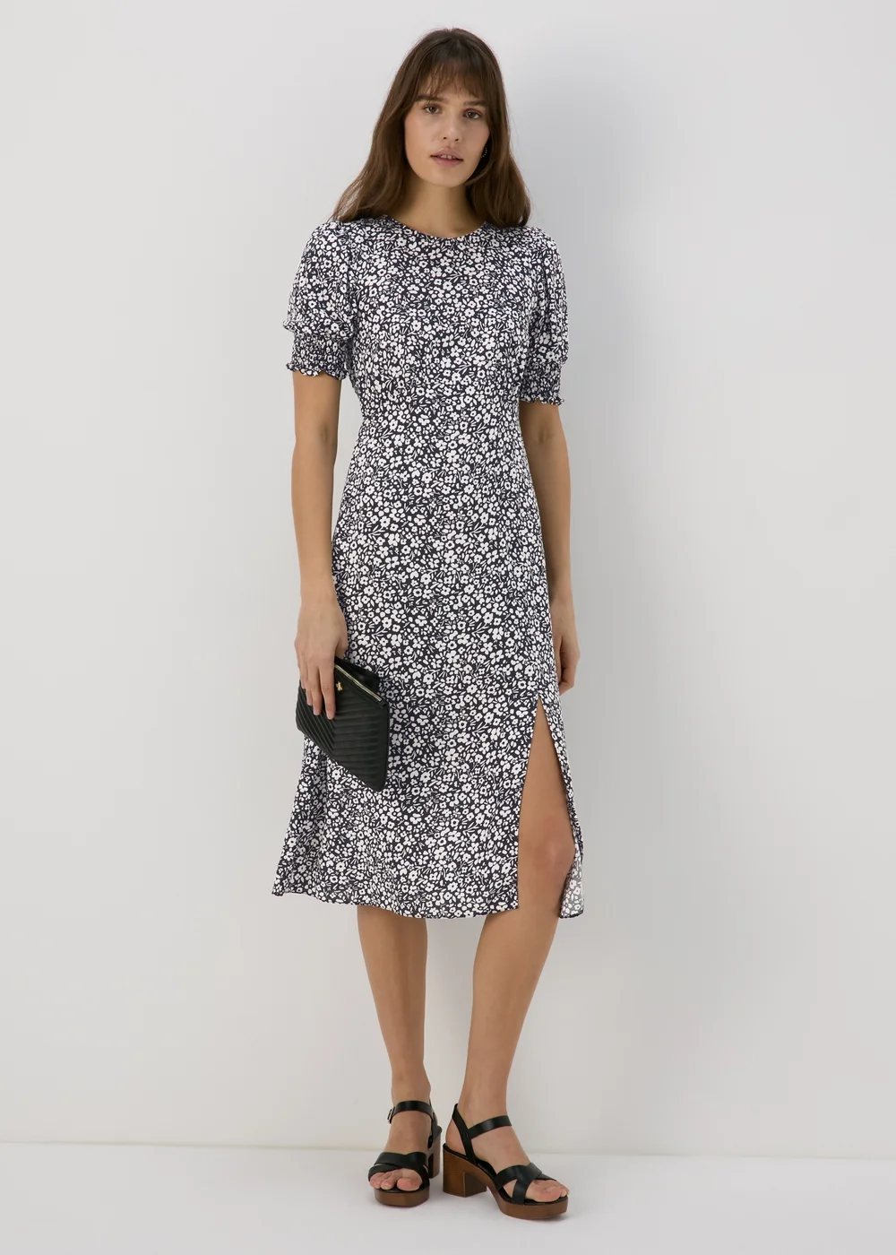 Black Floral Print Midi Dress - 8 Image 3