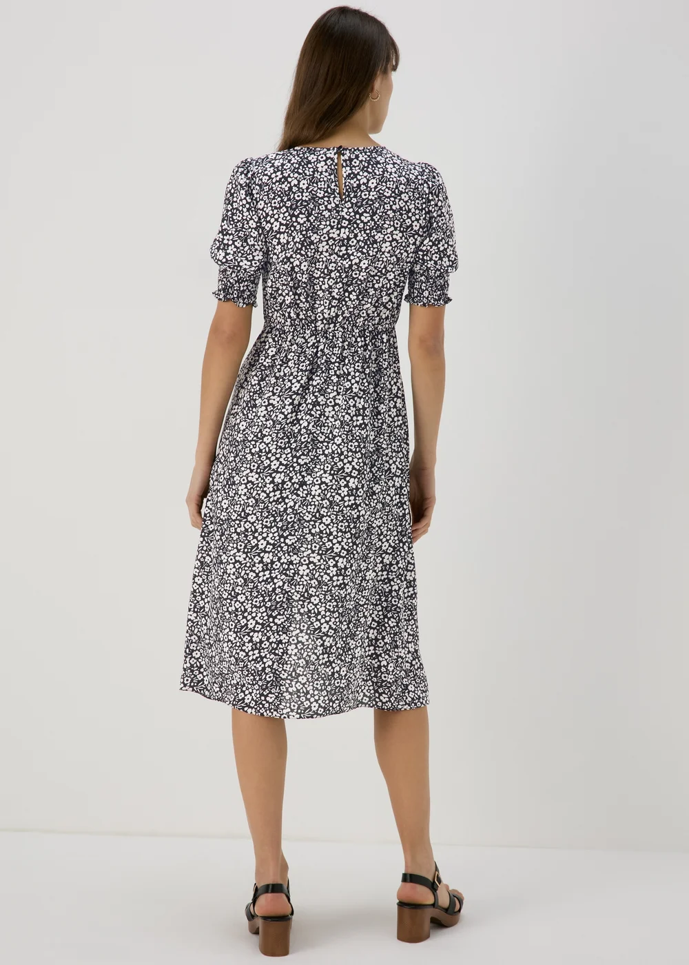 Black Floral Print Midi Dress - 8 Image 2