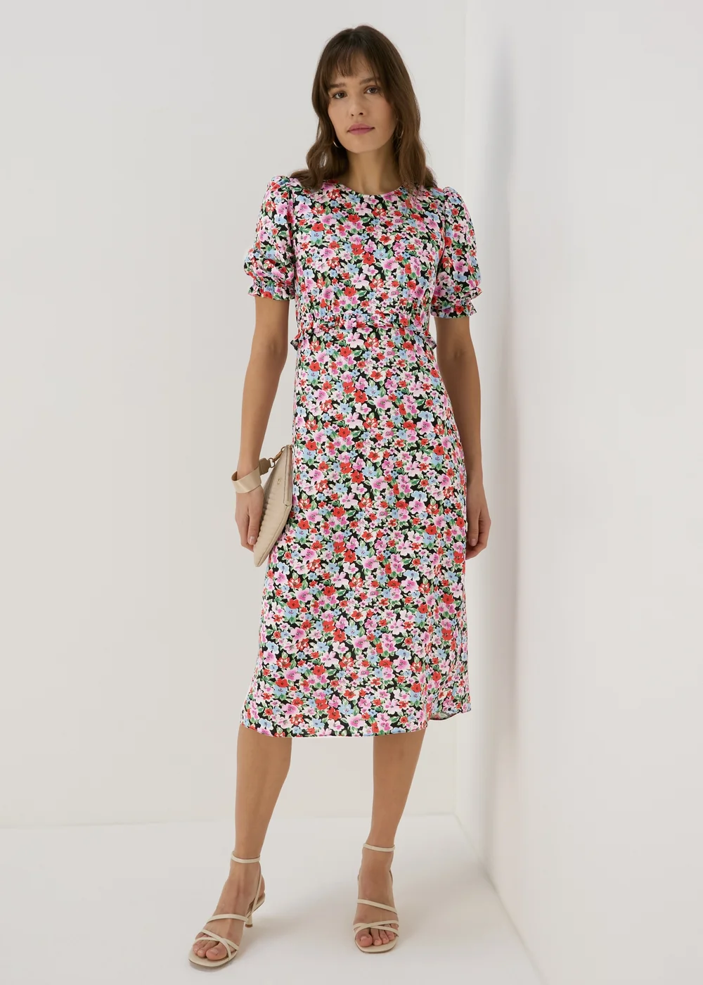 Multicolour Frill Waist Floral Midi Dress - 8 Image 1