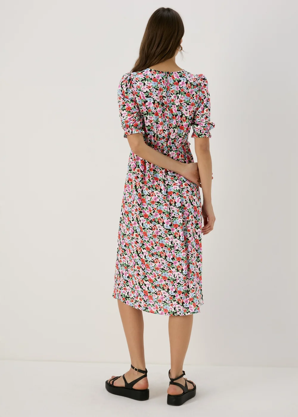 Multicolour Frill Waist Floral Midi Dress - 8 Image 2