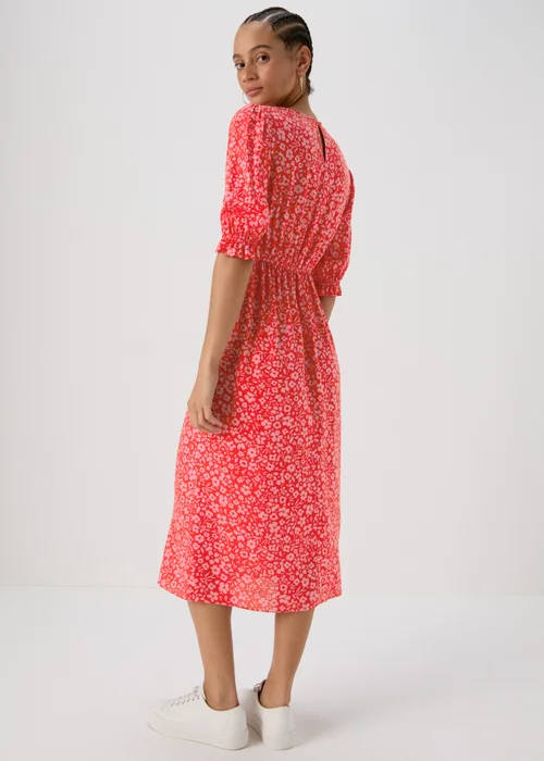 Pink Frill Waist Floral Midi Dress - 8 Image 2