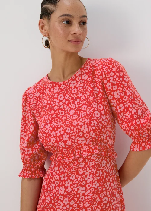 Pink Frill Waist Floral Midi Dress - 8 Image 3