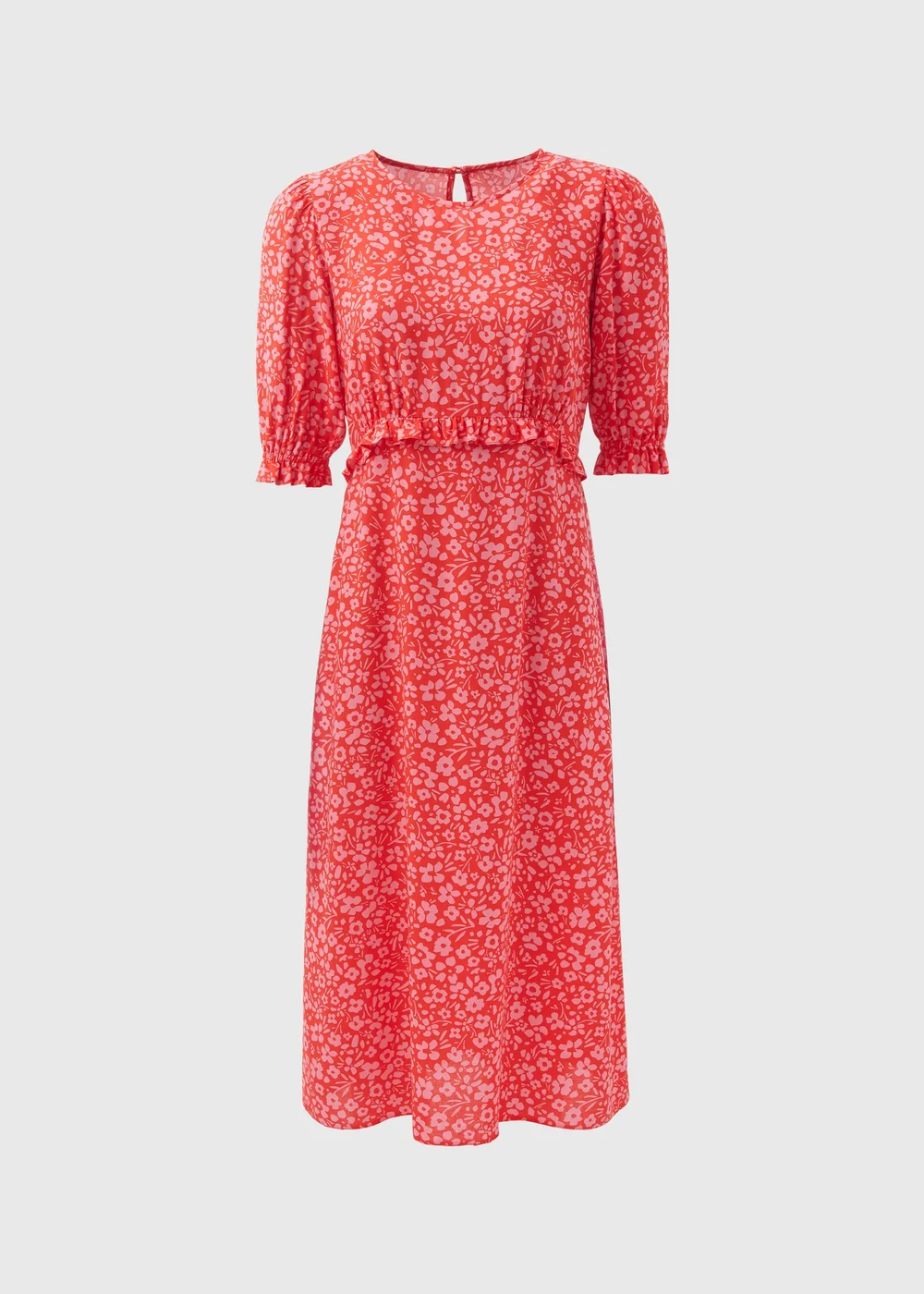 Pink Frill Waist Floral Midi Dress - 8 Image 5