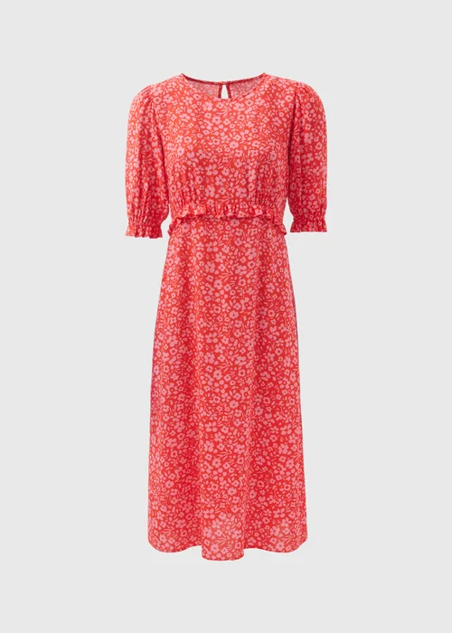 Pink Frill Waist Floral Midi Dress - 8 Image 5