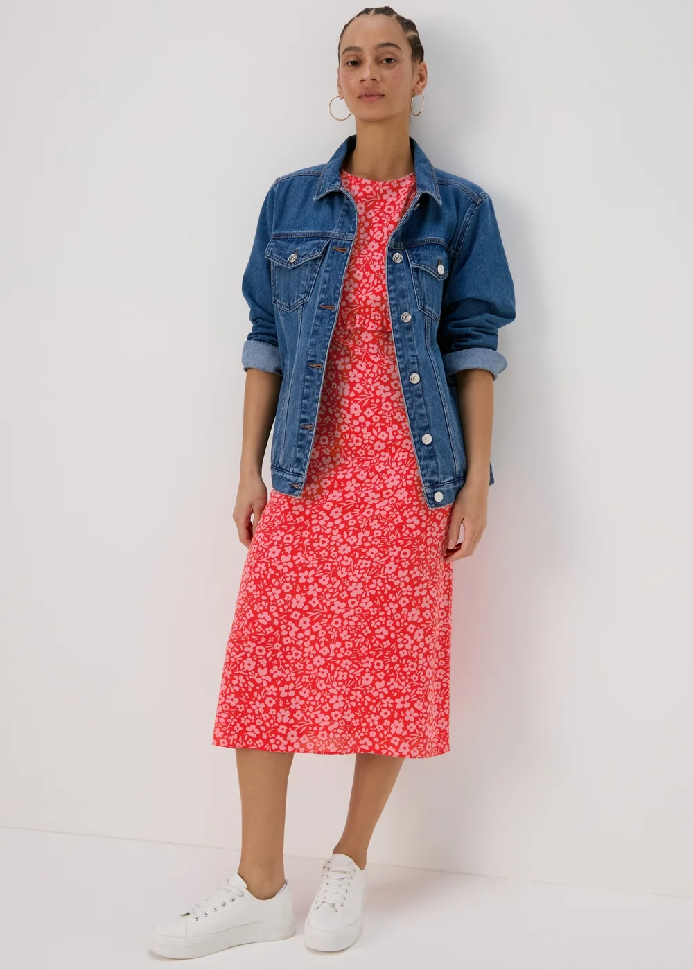 Pink Frill Waist Floral Midi Dress - 8 Image 4