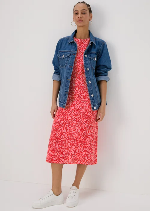Pink Frill Waist Floral Midi Dress - 8 Image 4