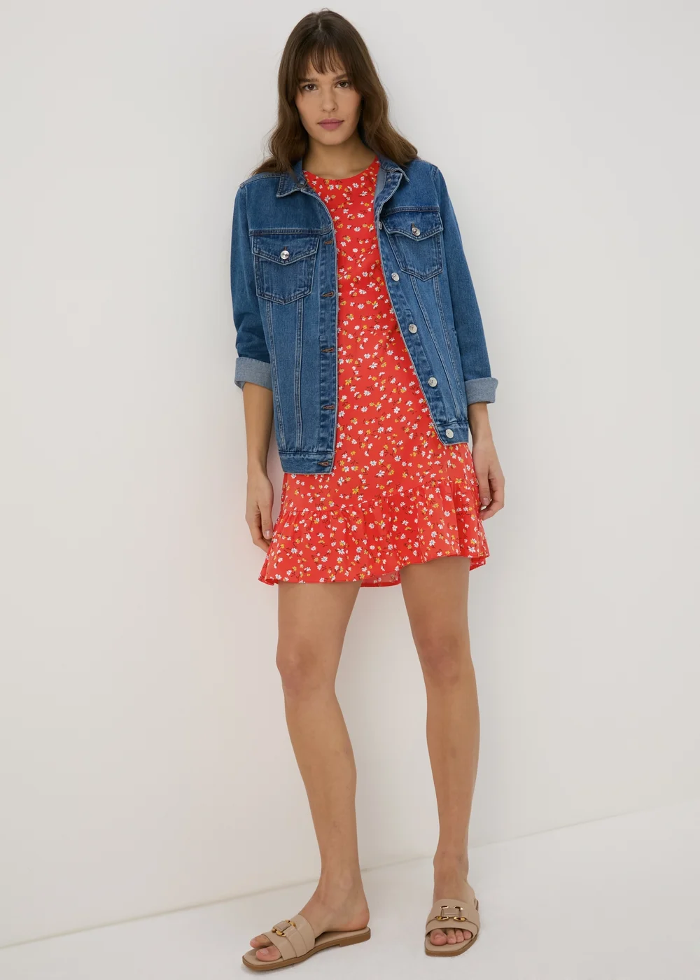 Red Floral Frill Cuff Mini Dress - 8 Image 4