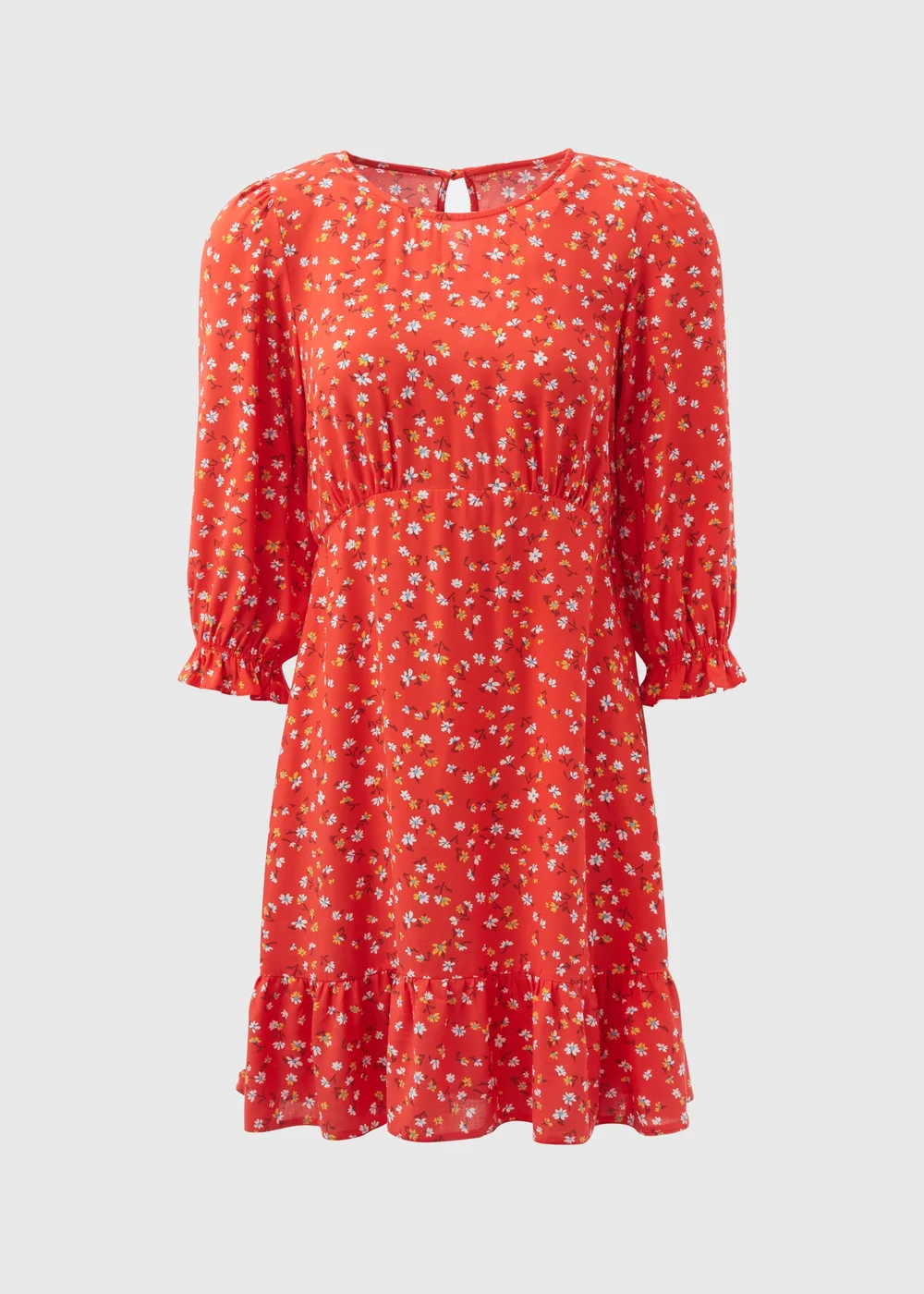 Red Floral Frill Cuff Mini Dress - 8 Image 5