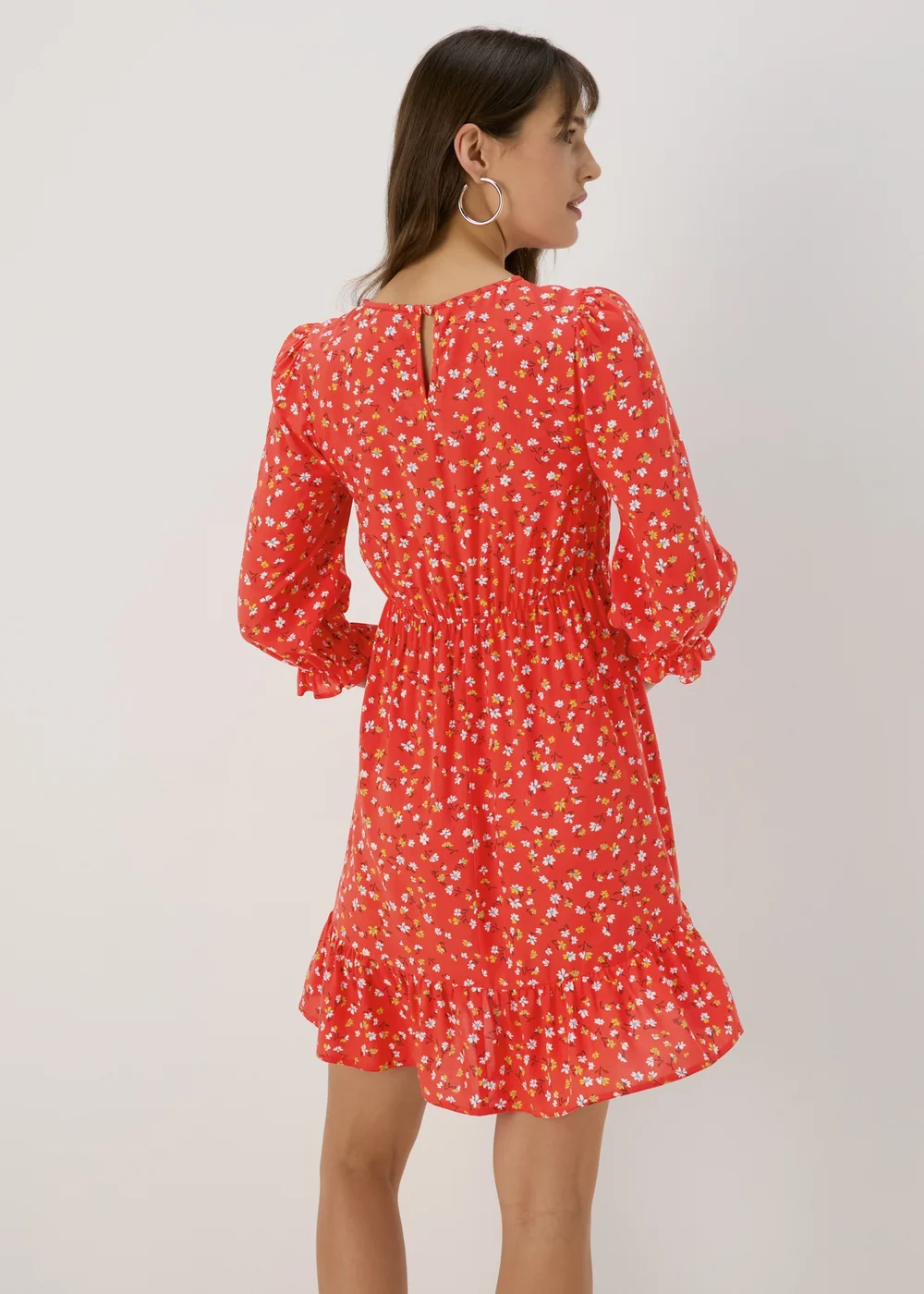 Red Floral Frill Cuff Mini Dress - 8 Image 2