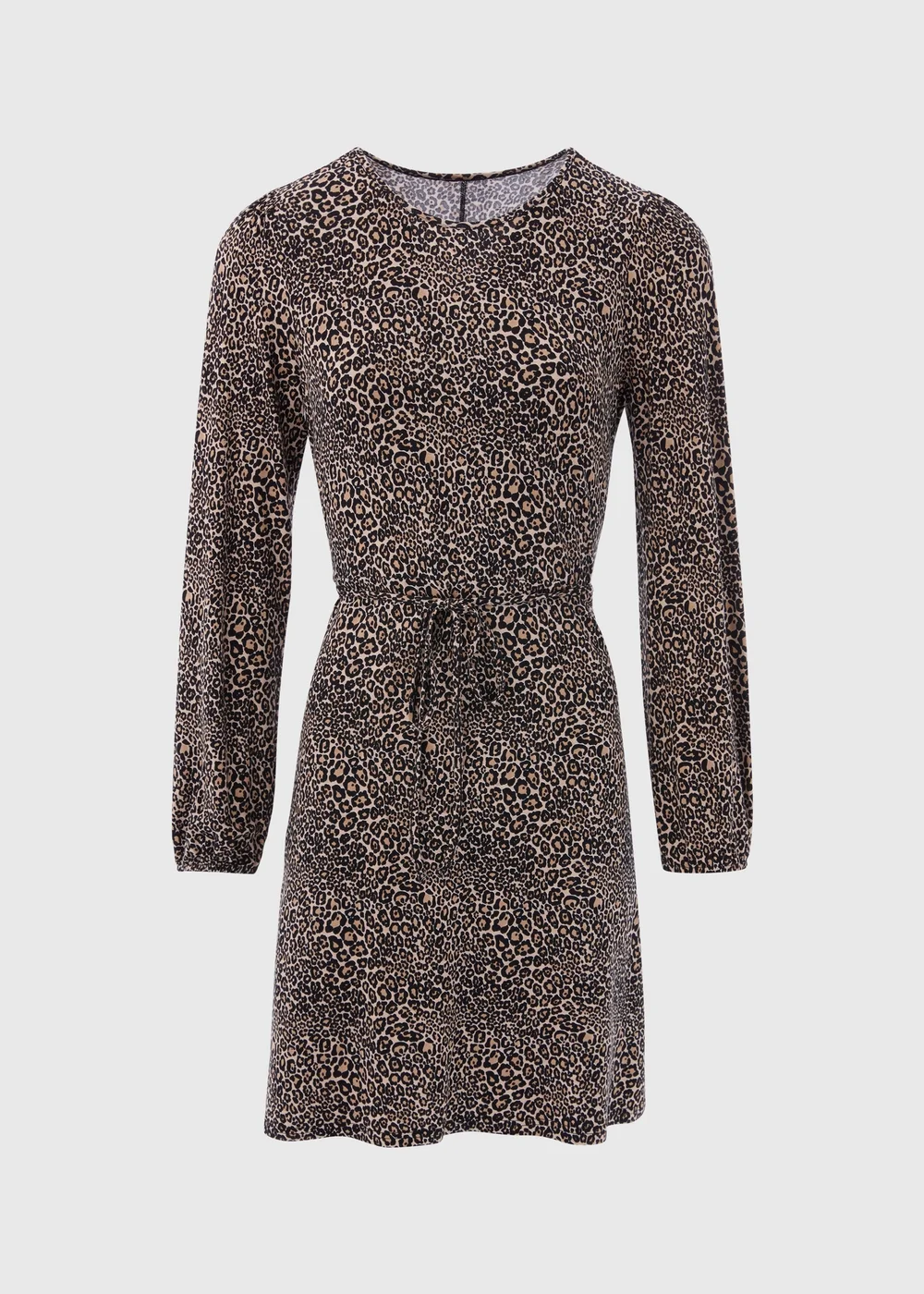 Black Animal Print Tie Waist Mini Jersey Dress - 8 Image 5